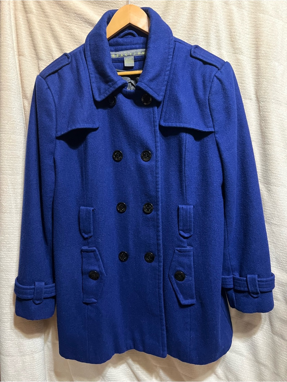 Kenneth Cole Reaction Royal Blue Double Breasted Wool Blend Peacoat Jacket XXL